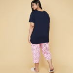 Women Plus Size Navy Blue & Pink Printed Pure Cotton Night suit